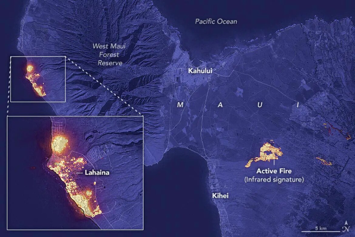 Aerial View of Lahaina, Maui Wildfire Devastation Captured by Satellite